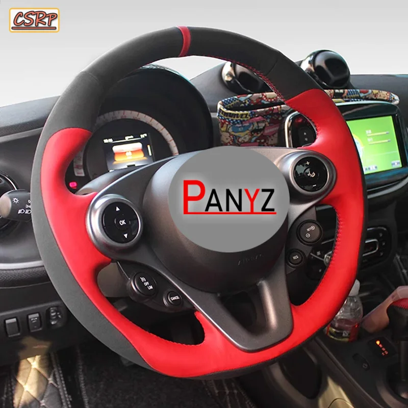 For Smart New Fortwo Forfour 2015 2016 2017 Hand-stitched Light Blue Leather Steering Wheel Cover Braid Non-slip Car Accessories
