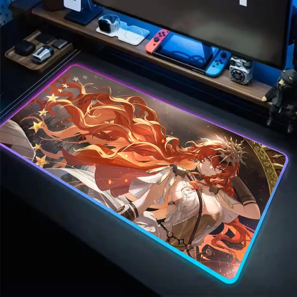 

Wuthering Waves Augusta Mouse Pad Anime Gaming Mouse Pad LED Table Pads Backlit Rubber Desktop XXL RGB Desk Mats