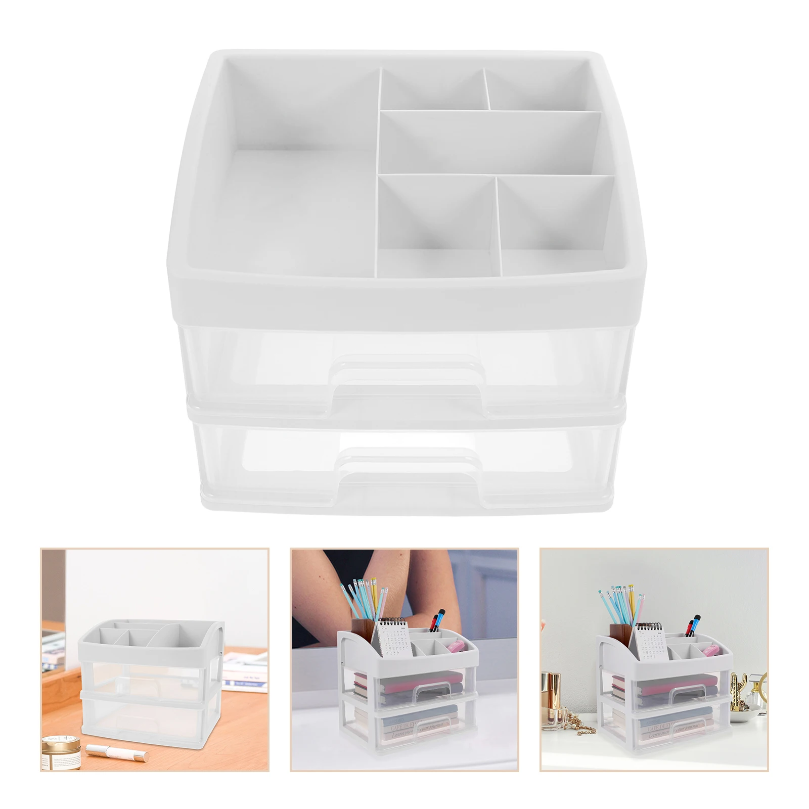 

1 pc Plastic Drawer Makeup Organizer Transparent Storage Box Foldable Holder For Cosmetics Pens Desktop Use Lightweight