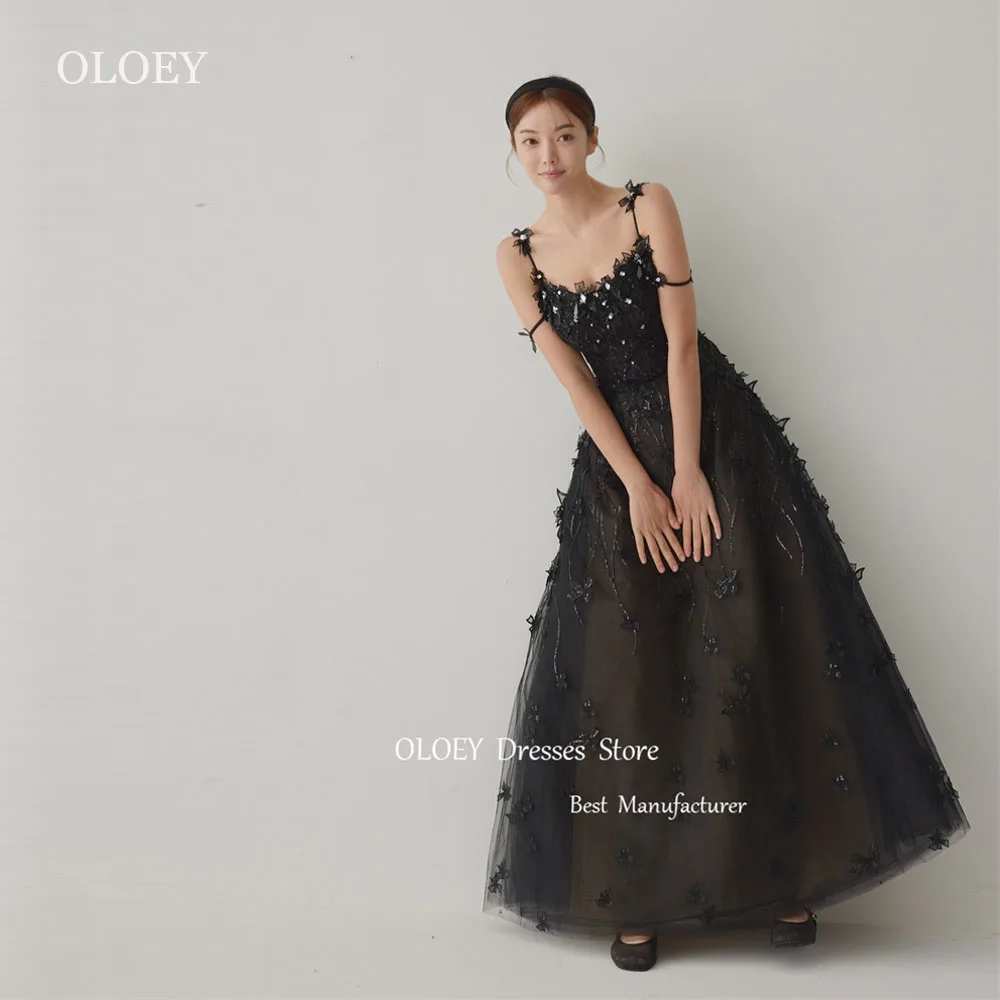 

OLOEY Exquiste Lace A Line Evening Dresses Korea Wedding Photoshoot Spaghetti Straps Beads Formal Party Dress Prom Gowns