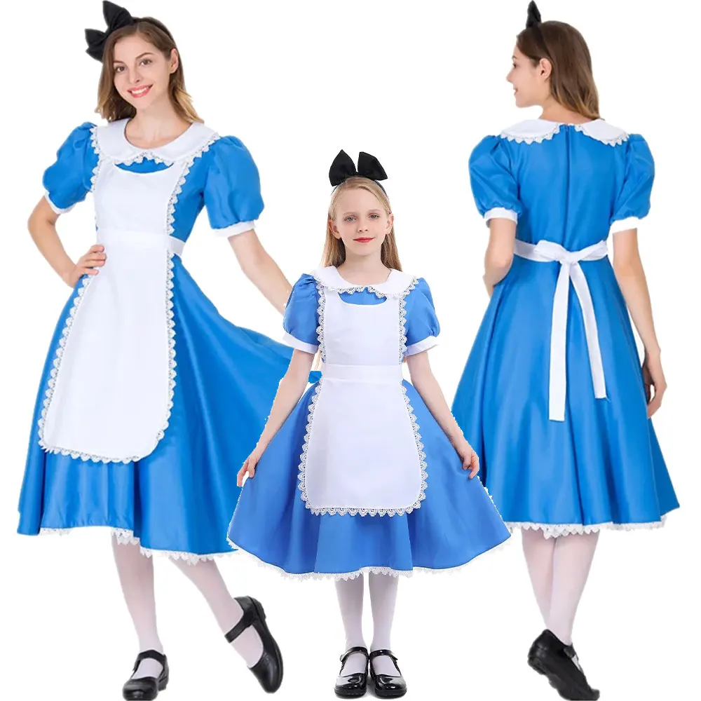 

Girl Tea Party Dress Alice Girl Dress Blue Pastures Parent-child Costumes Blue Gown Stage Performance Costume Casual Outfit
