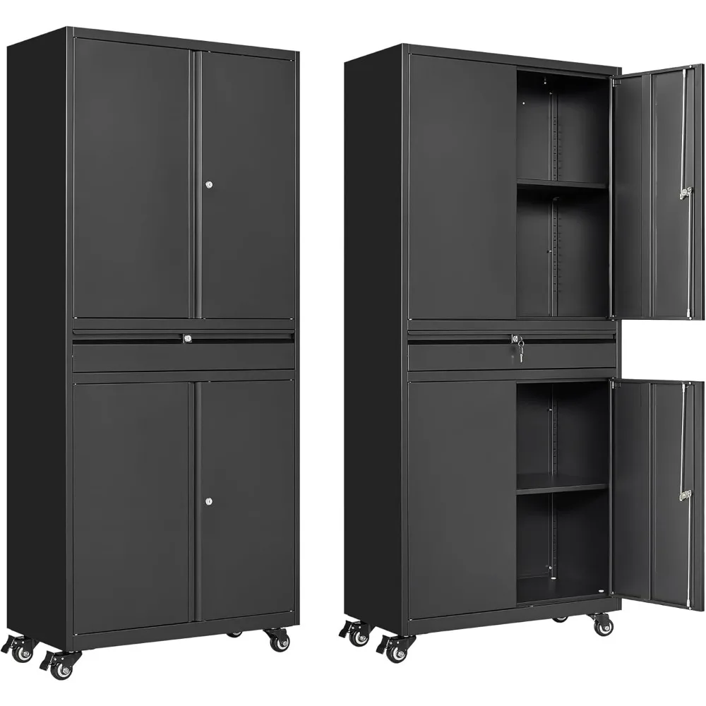 

Metal Storage Cabinet, Heavy Duty Garage Cabinet on Wheels, 72'' Tall Storage Cabinets Tool Cabinet with Doors and Shelves