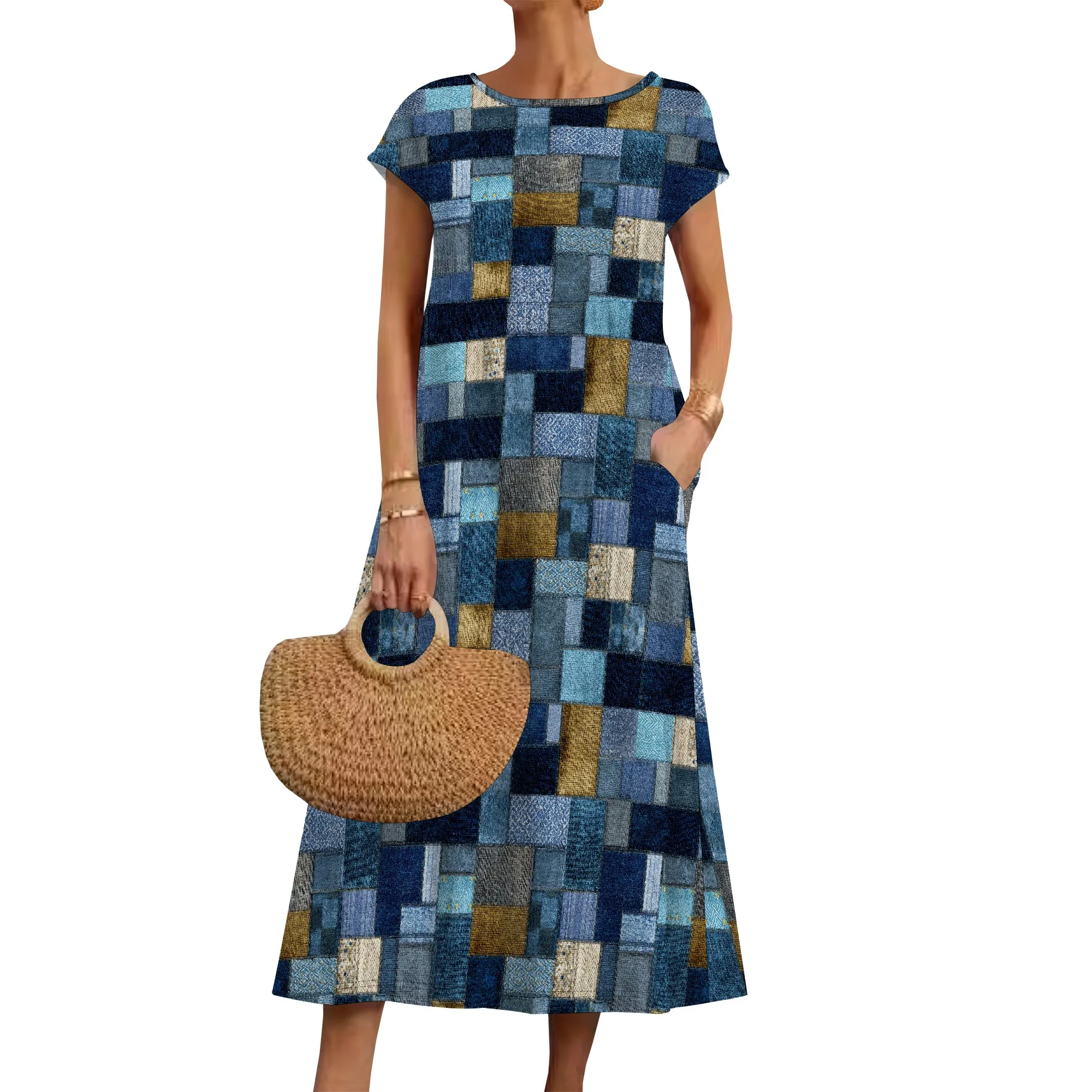 Feminino verão 2025 casual manga curta em camadas flowy primavera vestido longo midi praia vestido de férias roupas