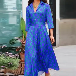 Summer New Floral Print V-Neck Street Boho Dress Fashion Loose Half Sleeve Button Party Dress Women Elegant Slit Ruffles Dresses