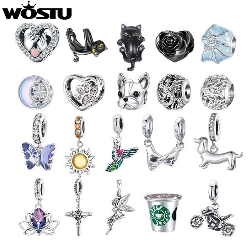 WOSTU Bestseller Kupfer DIY Charms Herzperle Weißgold Plattiert Vogel Haustier Lotus Anhänger Passend für Original Armband Halskette Großhandel
