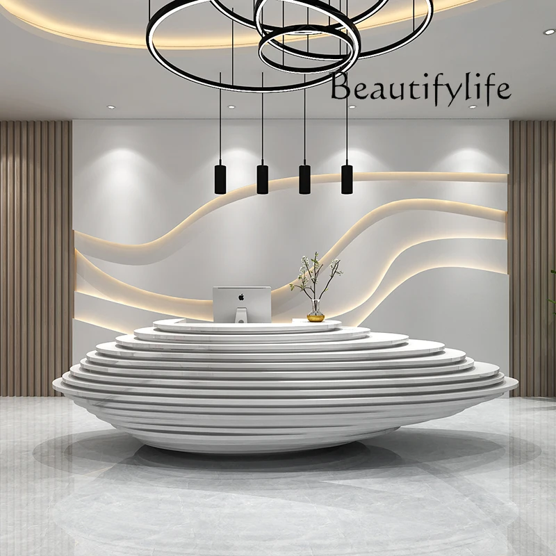 

Special-Shaped Paint Reception Desk Reception Desk Company Beauty Salon Cashier Curved Bar Counter