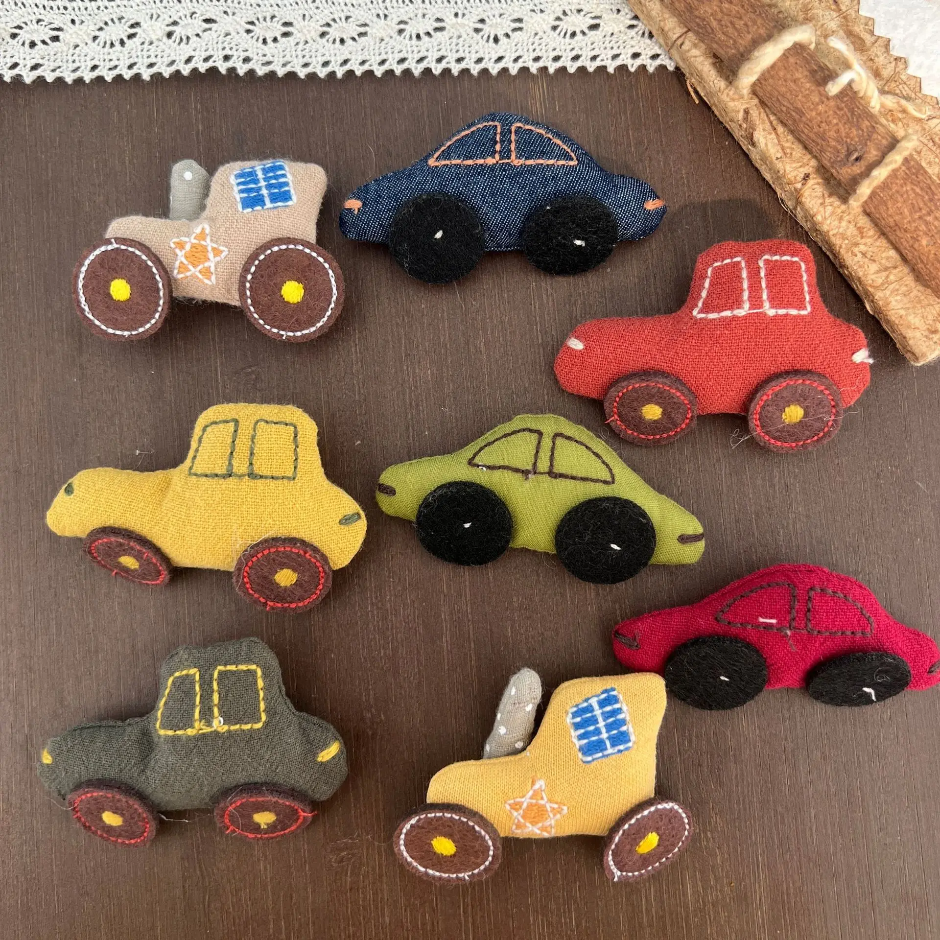 Cartoon Car Stuffed Fabric Brooch for DIY Shoes Bag Decoration Handmade Accessory Half Finished