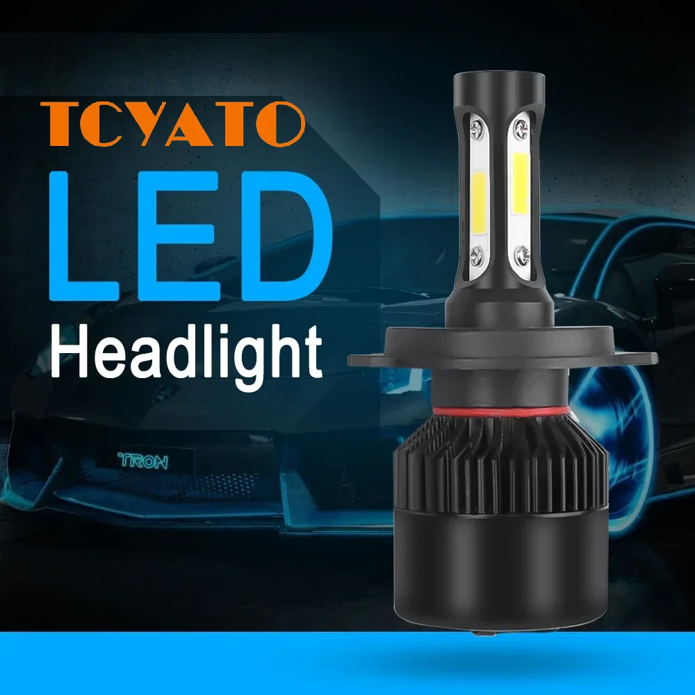 TCYATO 2pcs H4 LED Faros Delanteros para Auto, 3 Chips COB, Bombillas para Faros Delanteros S2, 72W 8000LM, Accesorios para Auto, Luz Antiniebla LED 6500K, 9-36V