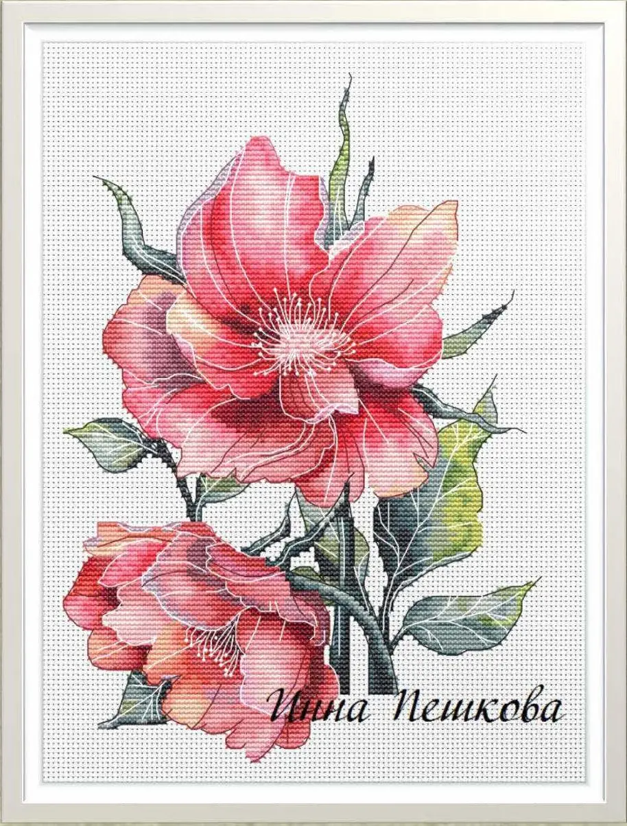 Wild Rose Cross Stitch Ecological Cotton Thread Embroidery, Home Decoration, Hanging Painting, Gift