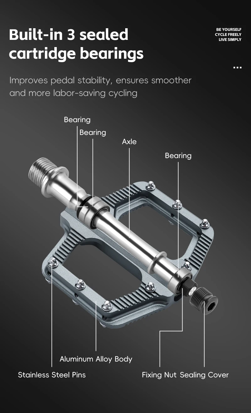 WEST BIKING Leichtgewichtige Fahrradpedale CNC Aluminiumlegierung Versiegelte 3-Lager Fahrradpedale Rutschfeste Flache Pedale Fahrradteile – Detail 4