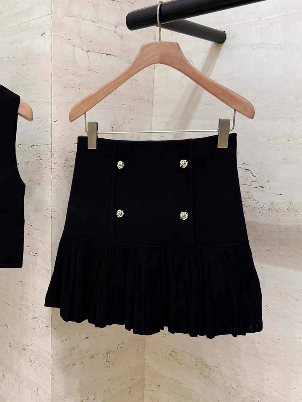 Conjunto de blusa de malha Ele Bla Svel e saia f com botões duplos Sweet Sle Faionable roupa feminina de outono