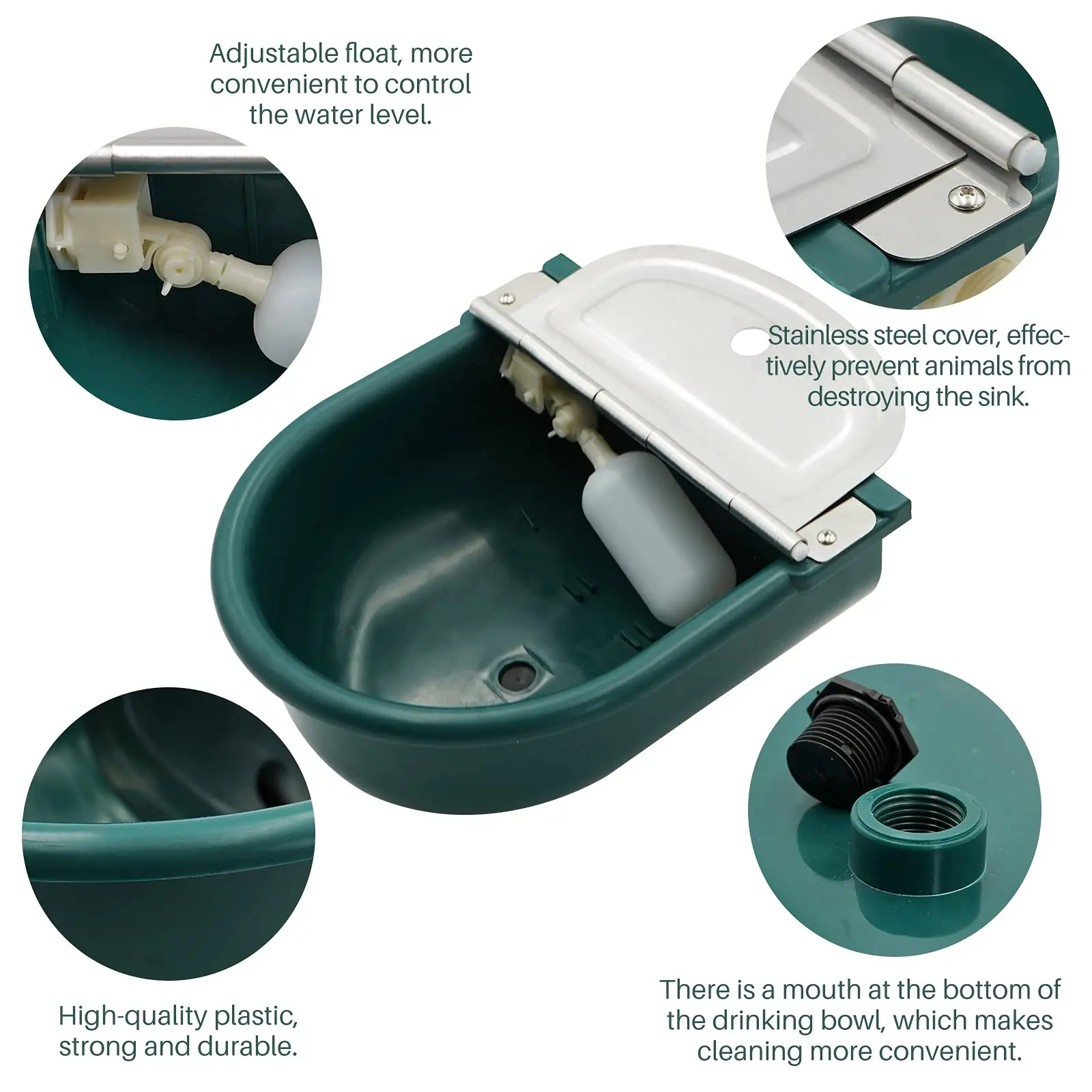 Automatic Livestock Water Trough Float Valve Water Bowl Anti‑Bite Pet Drinking Bowl for Dog Goat Chicken Horse Farm Wall Mounted