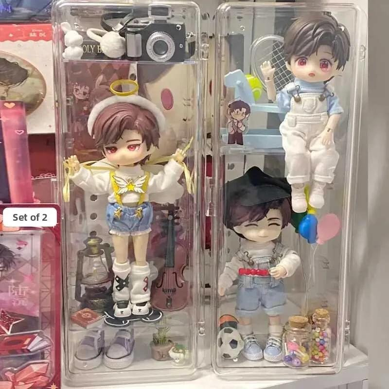 خزانة عرض Ob بارتفاع 2 سم لدمى BJD، صندوق تخزين صغير الحجم للتماثيل مع إضاءة ليلية ونهارية، منظم تخزين للتحف