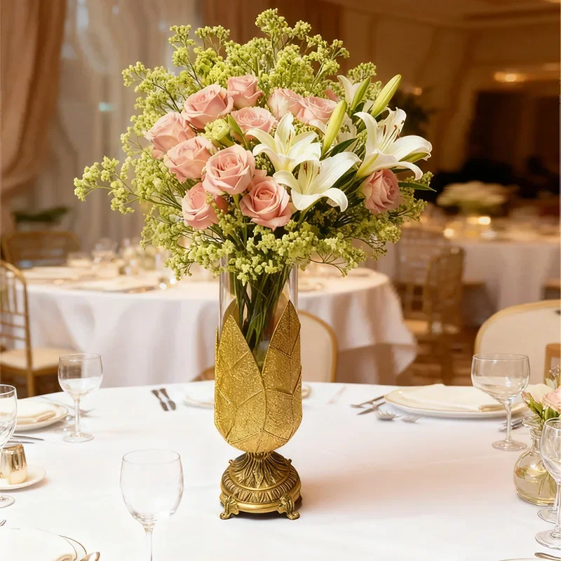 New Italian light luxury retro style hardware handicrafts vase living room decoration ornament wedding site arrangement flower