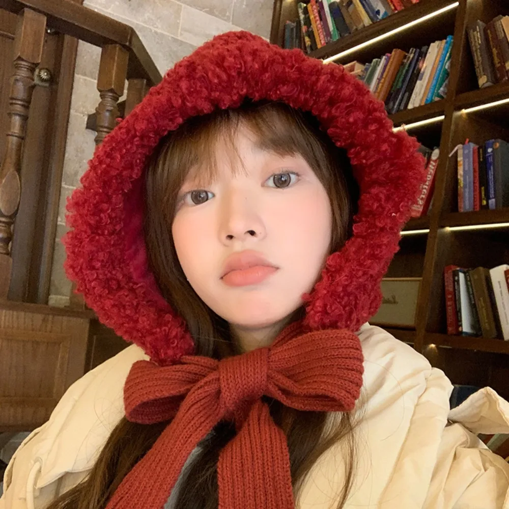 لطيف سميكة الأذن قبعة واقية يندبروف بالاكلافا صوف الضأن قبعة الكورية نمط الدفء الشتاء أفخم بيني الخريف #4