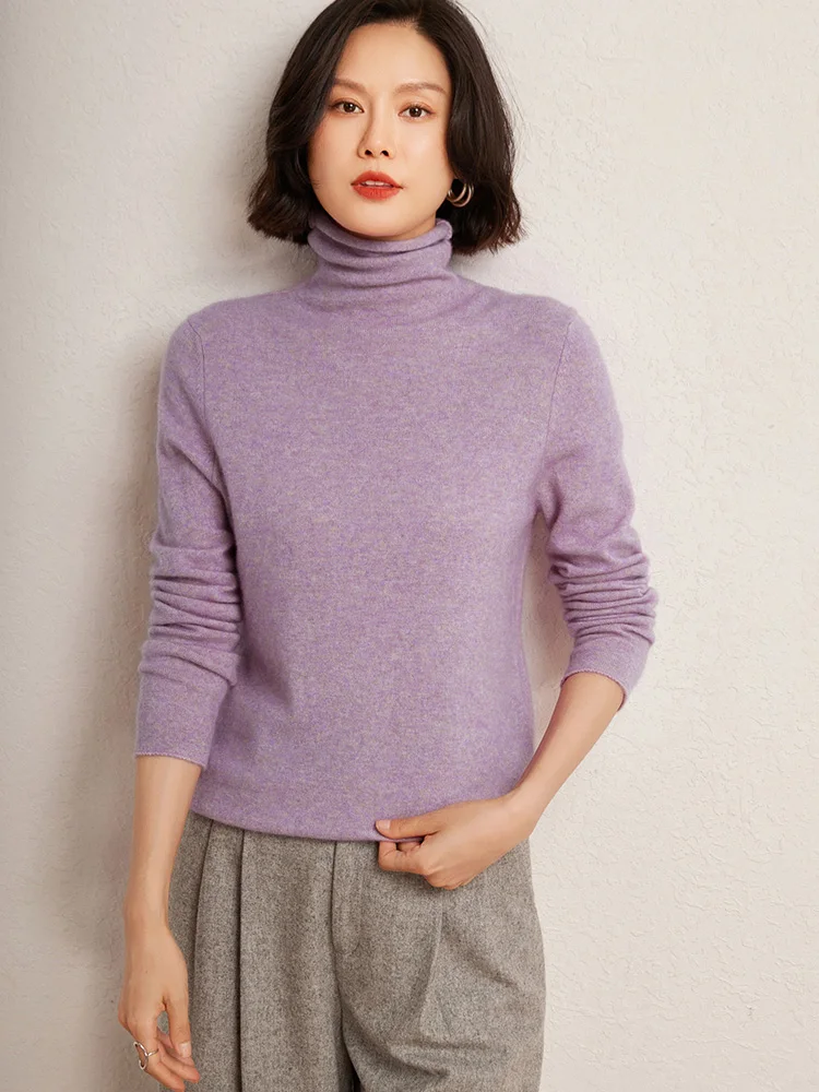 100% Cashmere Sweater Ladies Pile Pile Collar Knitted Pullover Casual Loose Long Sleeve Blouse Autumn New Free Collar Base Shirt