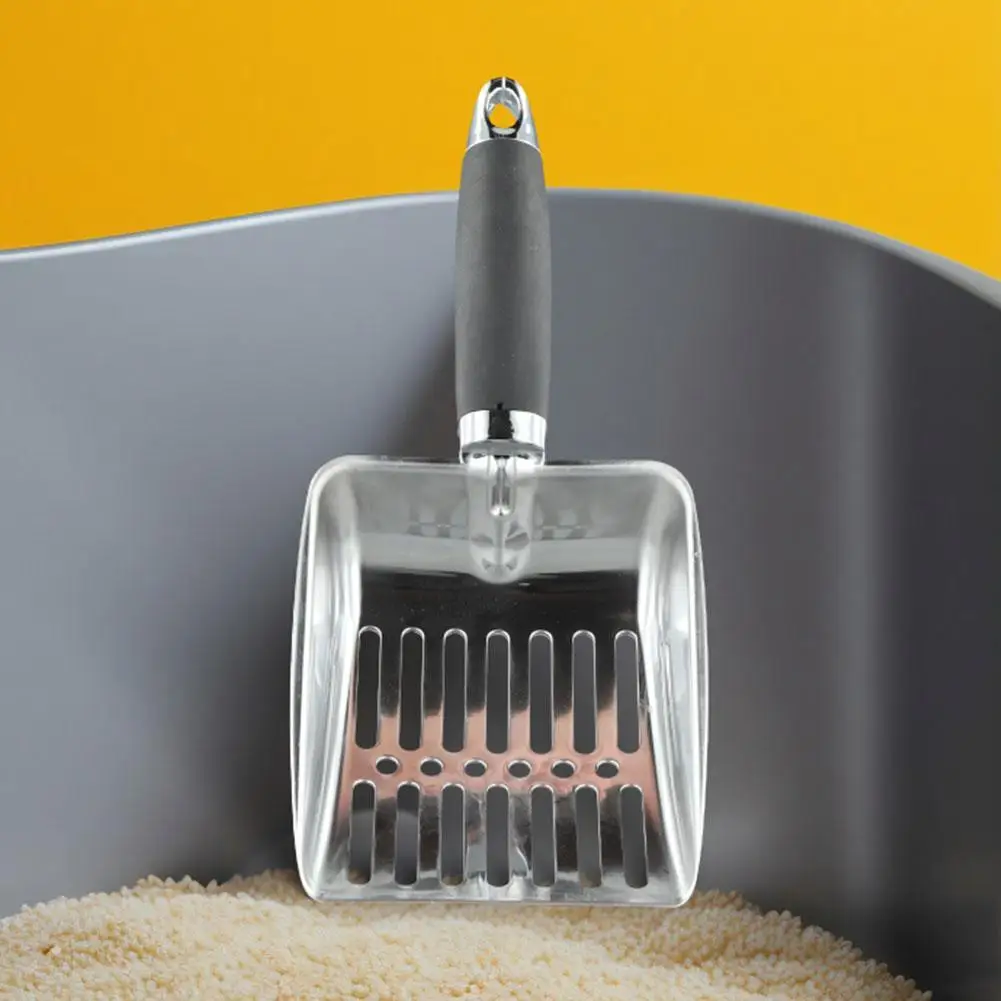 Colher de areia para gatos em aço inoxidável, cabo longo, pá de metal para limpeza de animais de estimação, ferramenta durável de redução de poeira para caixa de areia para cães e gatos