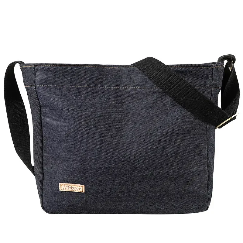 Vintage Handmade Denim Blue Crossbody Bag for Men Adjustable Snap Closure Shoulder Bag Square Casual Commuter Daily Sling Pouch