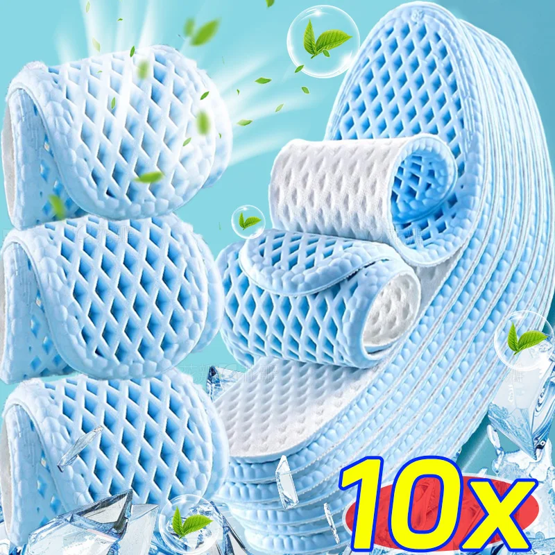

10pcs Summer Cool Breathable Insole Barefoot Thin Cushion Shoe-pad for Women Men Soft Sweat Absorb Deodorization Sport Shoe Pads