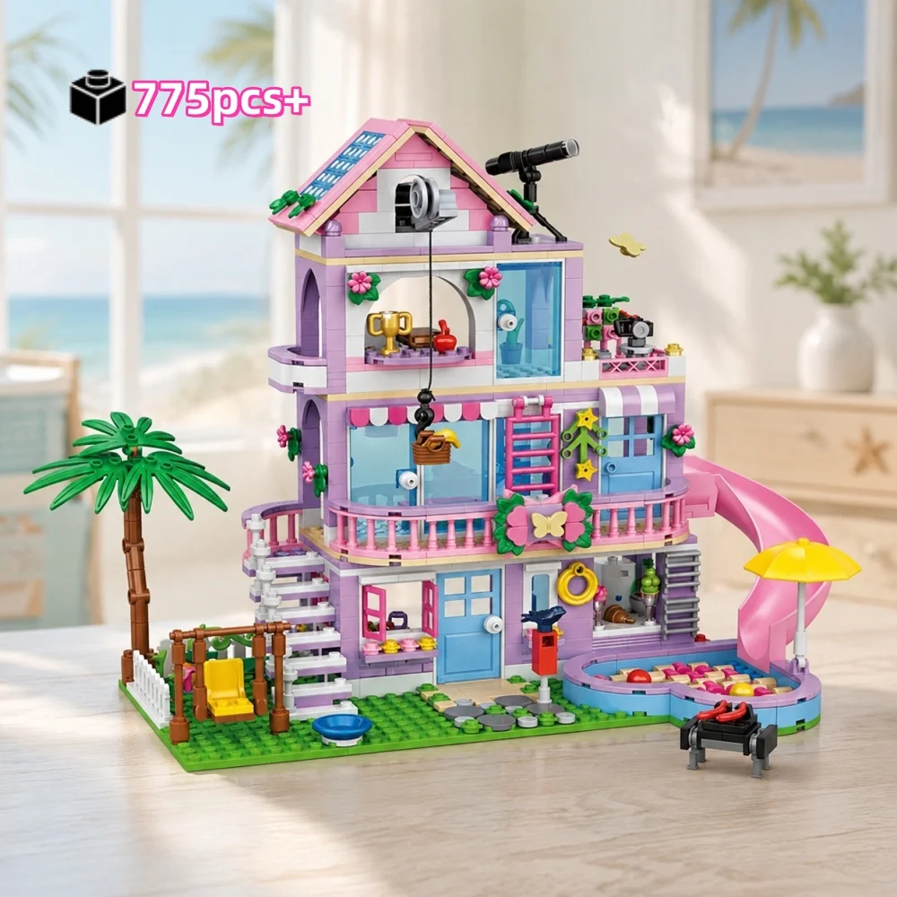 2026 Good Friend Seaside Villa Building Blocks Set Summer Beach House Apartment Model DIY Assembly Toy Birthday Gift Girls Kids