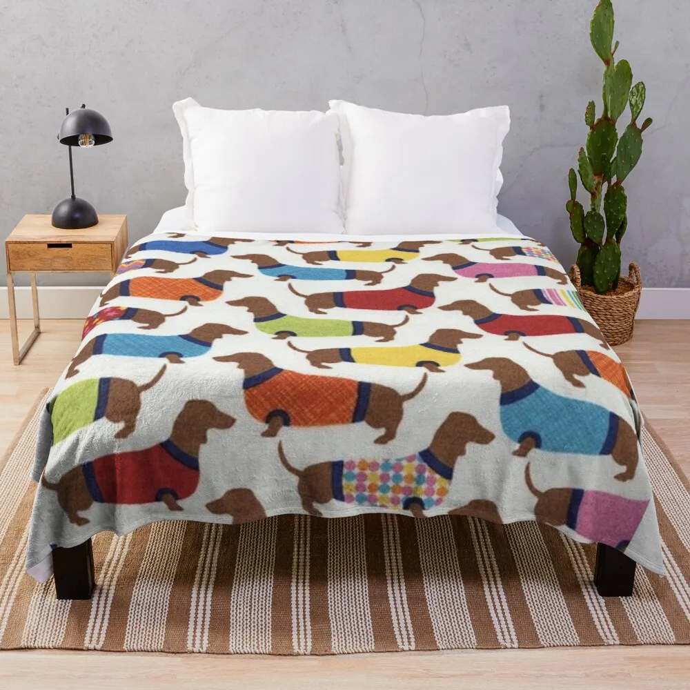 Dachshund Sausage Hot Dog Cute Flannel Blanket Beach Queen Couple King Size for Bed Couch Sofa Decoration Warm Kawaii