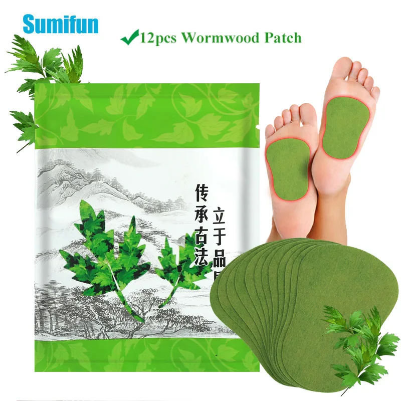 12Pcs Wormwood Heating Foot Patch Detox Slimming Pads Relieve Stress Anxiety Help Sleep Herbal Sticker Massage Relaxing Plaster