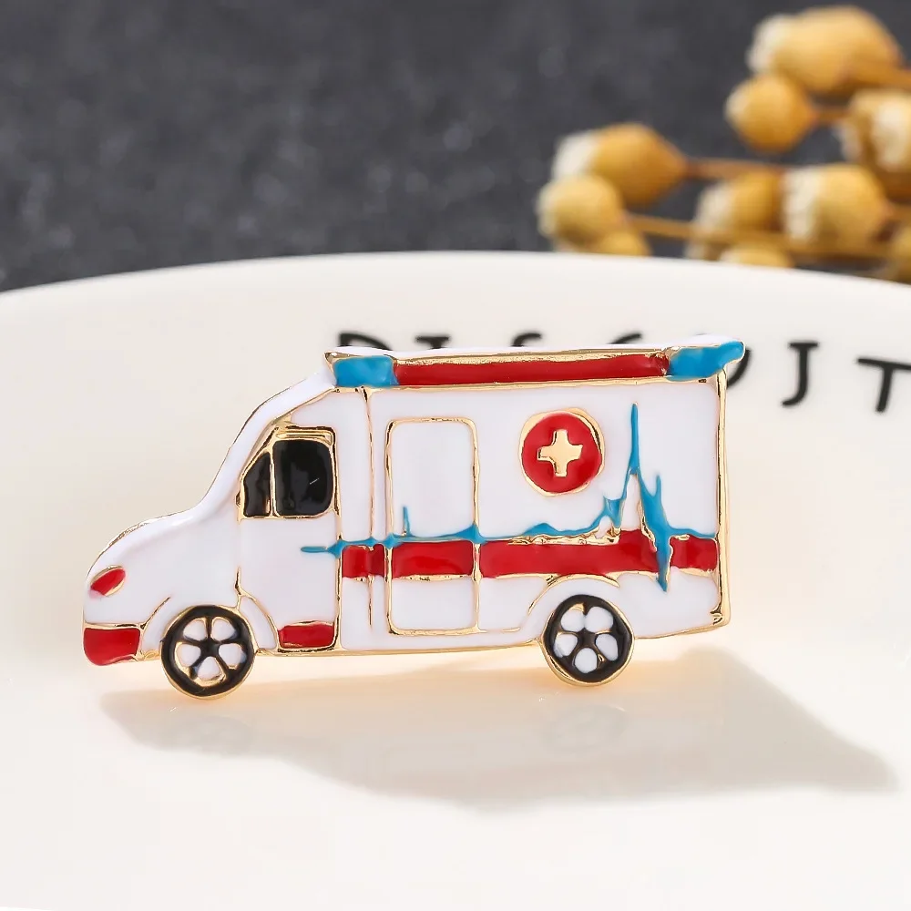 Hot Creative Ambulance Metal Badge Brooch All Match Enamel Badge Jewelry for Friend Hat Backpack Clothing Accessories