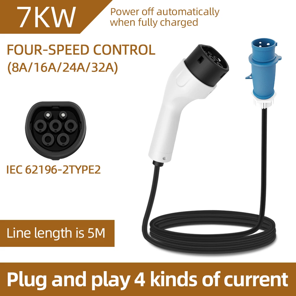 ROMADA Type2 IEC62196-2 Voor Elektrisch Voertuig 7KW 32A EV Draagbare Oplader 3M 5M 10M 15M 20M Kabel EVSE CEE Plug Wallbox Adapter