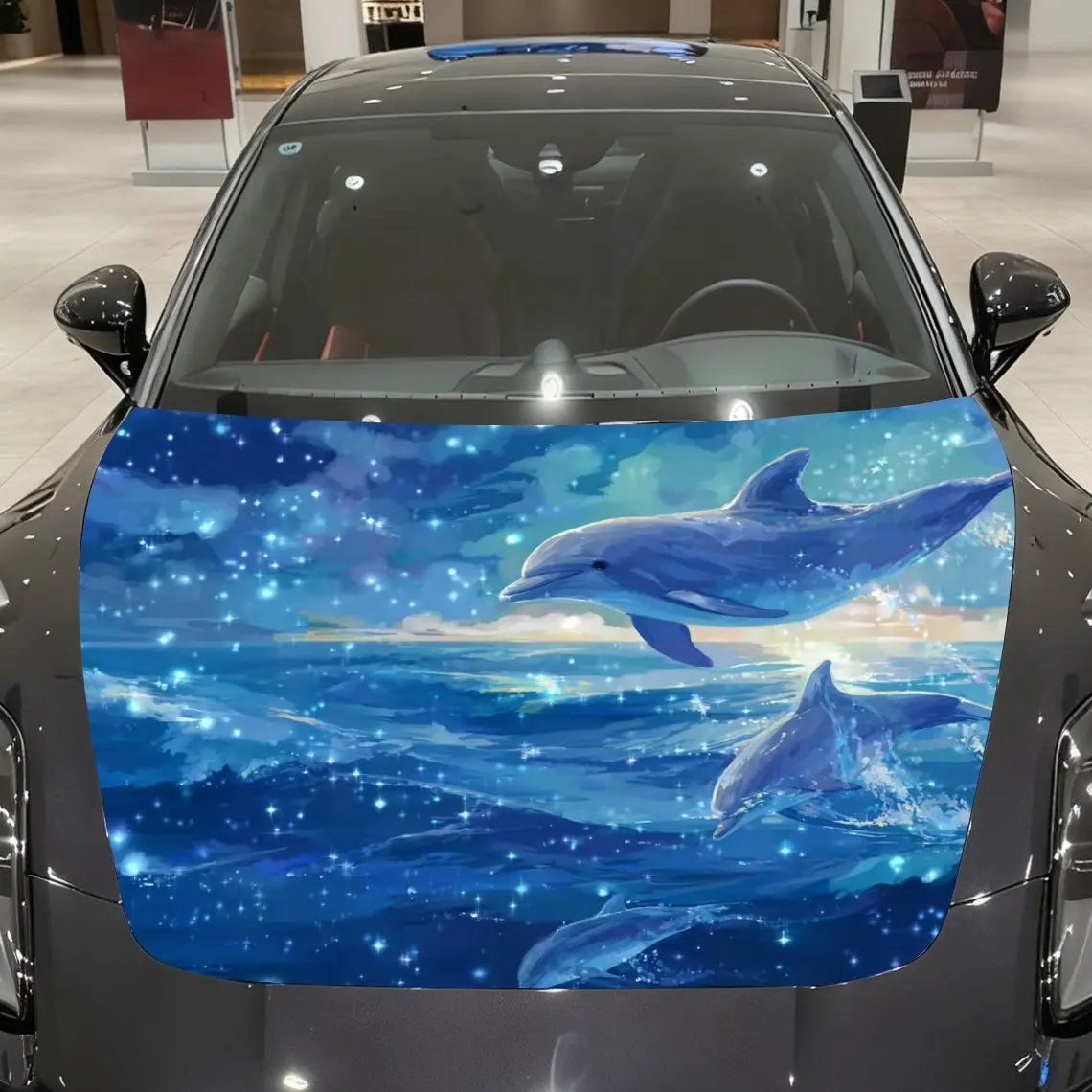 

Dolphin Pattern Car Hood Sticker, Waterproof Self-adhesive Body Decoration Sticker, Universal Full Coverage Appearance Protectio