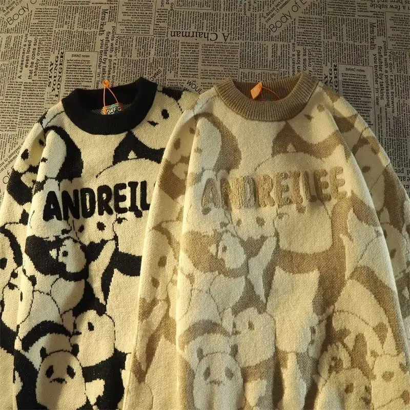 Kawaii Animal Panda Sweater Men Women Trend Brand Design Casual Knitted Pullover Sweater 2000s Korean Style Clothes Y2k Knitwear