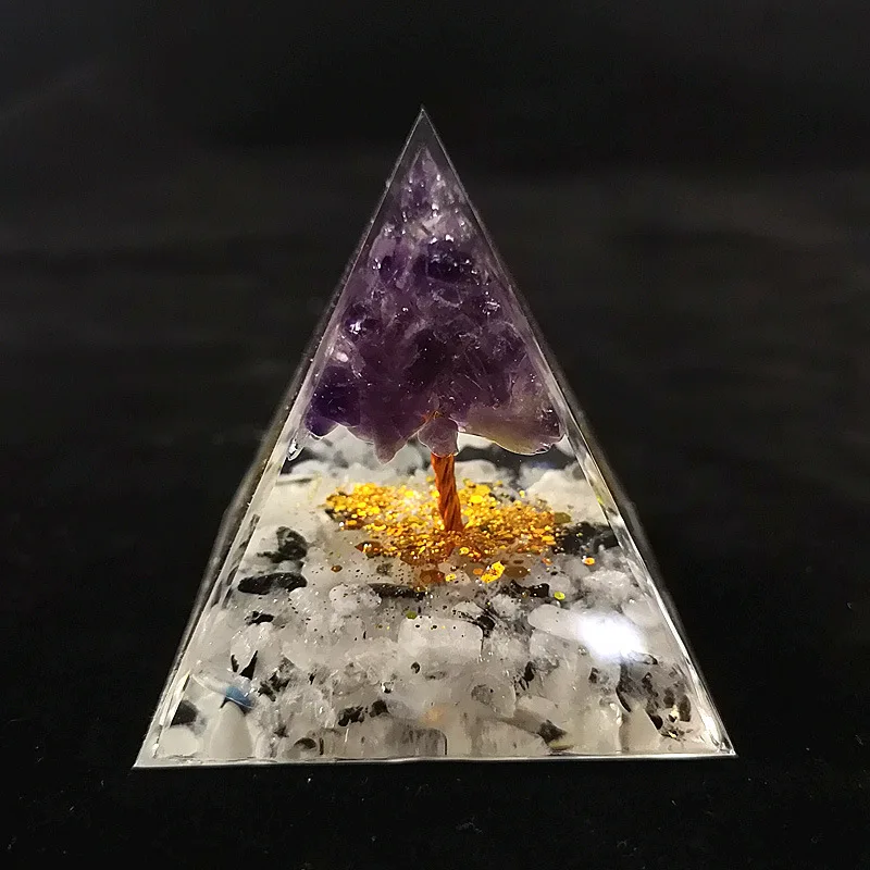 Natural Crystal Gravel Pyramid Energy Generator Amethyst Peridot Healing Aura Generator Meditation Tools Handicraft Ornaments