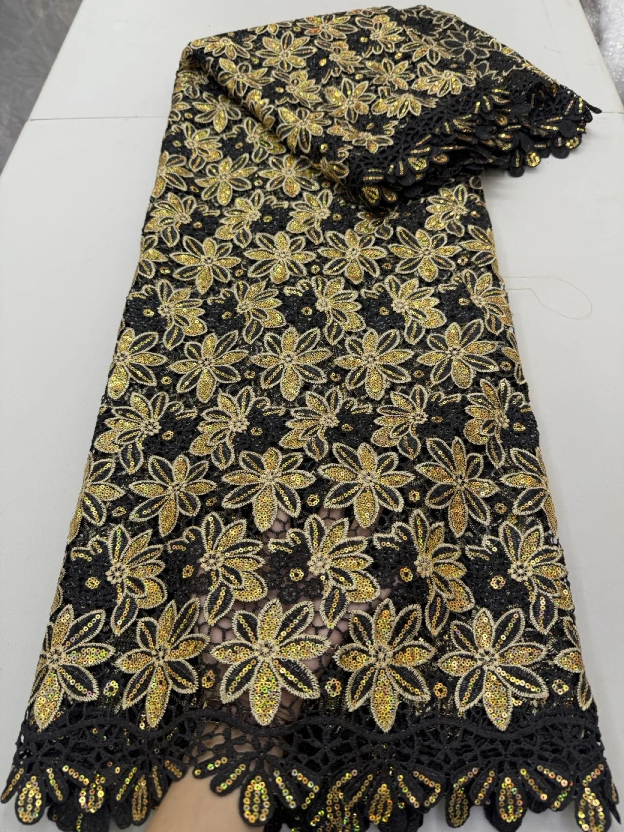 قماش دانتيل أفريقي 2025 جودة عالية، أقمشة قطنية بالمتر، تطريز، ترتر، كتان، فساتين الحفلات، تول، ابيض، 5 ياردات