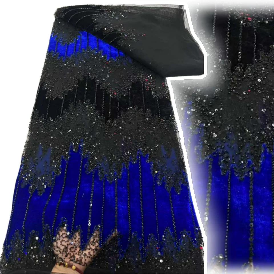 African Beaded Groom Lace Fabric High Quality French Mesh Lace Fabric Sequins Nigerian Lace Fabrics For Wedding Dress Sew AH1559