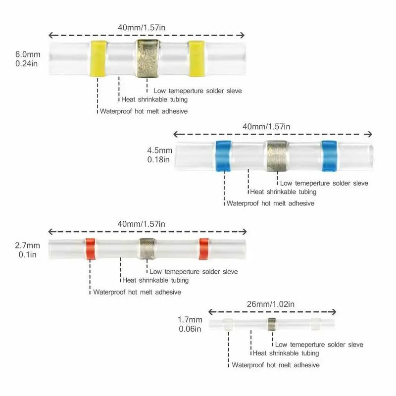 Connecteur thermorétractable pour soudure électrique, joint de fil, manchon de soudure, bout rapide, isolé, étanche, tube politiquement als, 26-10AWG, 10 pièces
