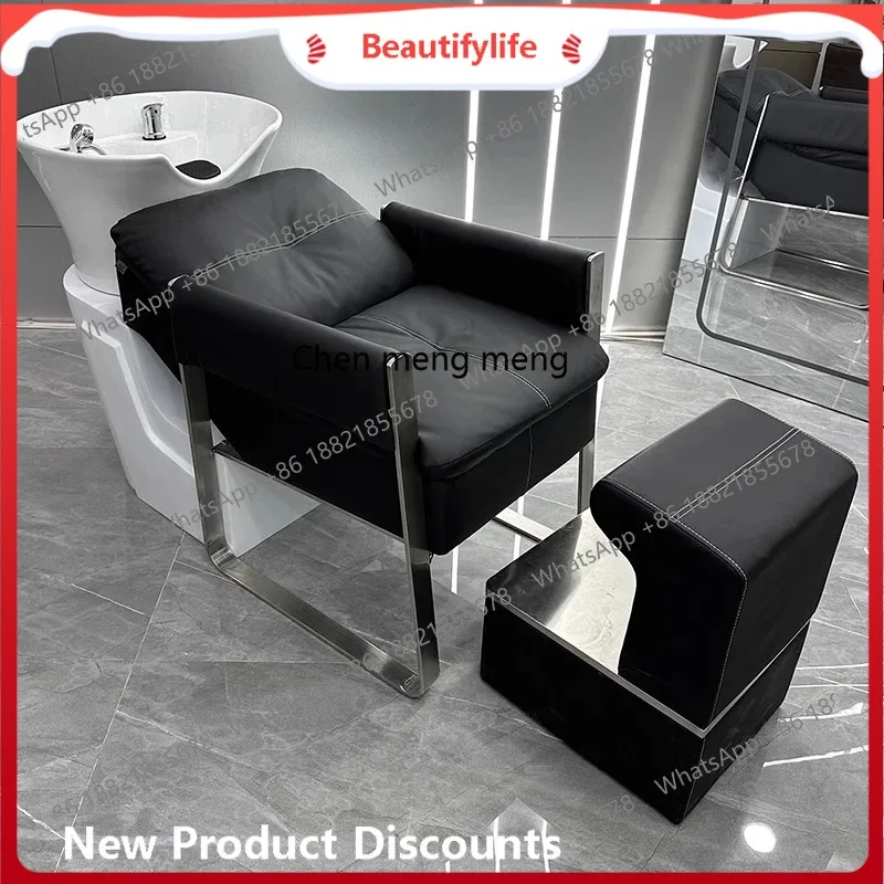 Discounts Hairdresser shampoo bed, special fiberglass flushing bed for hairdresser, semi-reclining stainless steel bed for haird