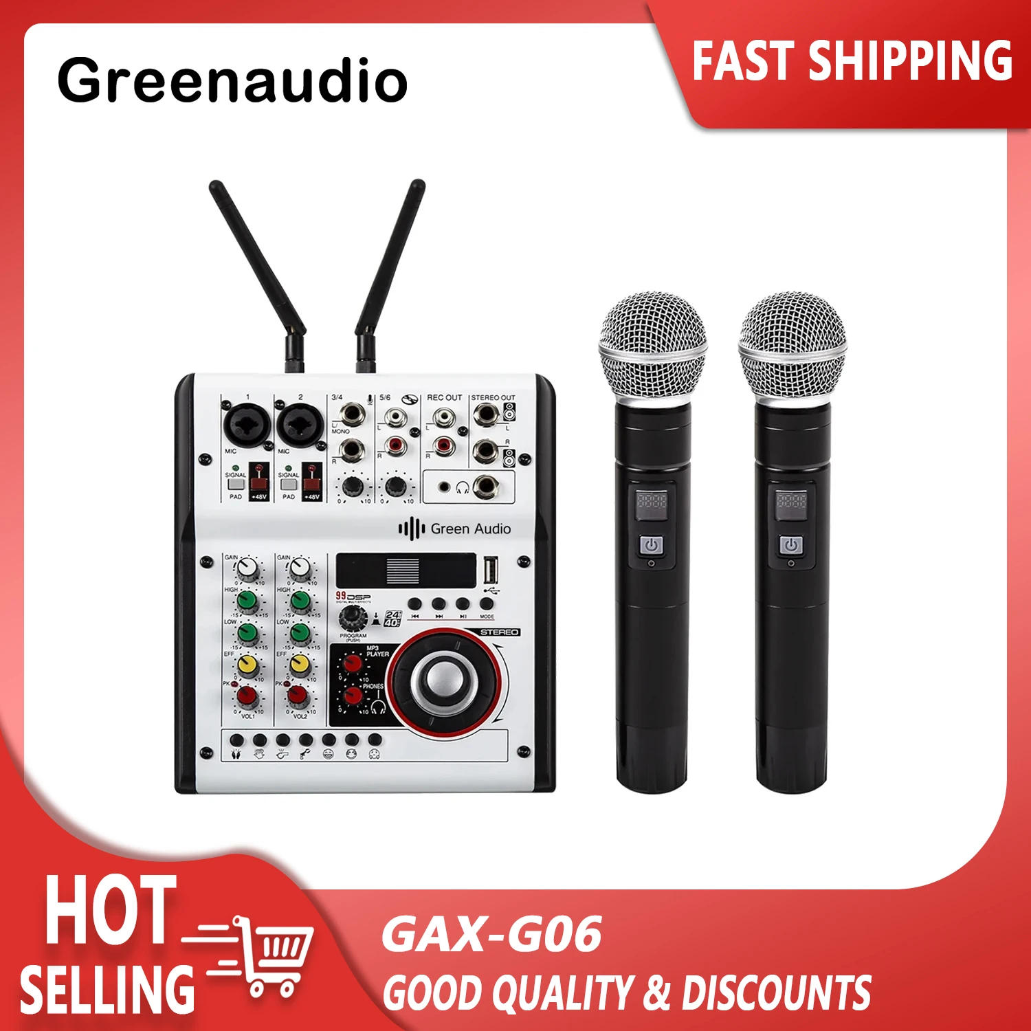 GAX-G06 Professional Console MP3 Home Stage Performance Mixer 6 Channel Digital Audio Mixer with Microphones