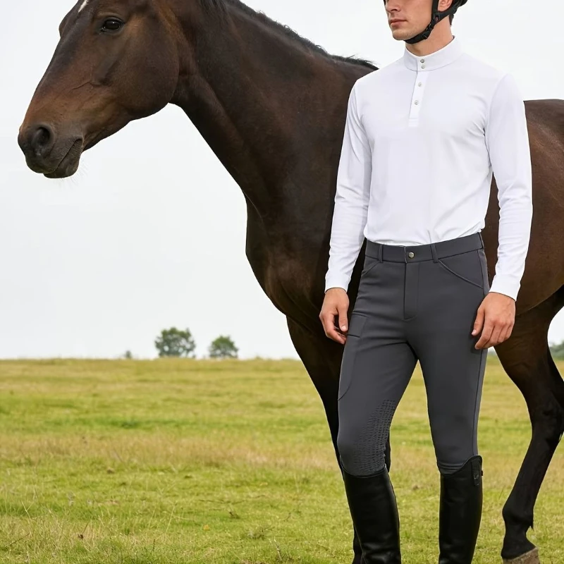 Breathable Horse Riding Pants Mens Knee Patch Silicone Non-slip Breeches Quick-dry Equestrian Pants Durable Horse Riding Clothes
