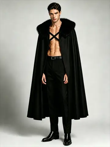 Men Gothic Black Long Cloak with Faux Fur Collar Medieval Vintage Cape Coat Winter Warm Outerwear for Halloween Cosplay Party St