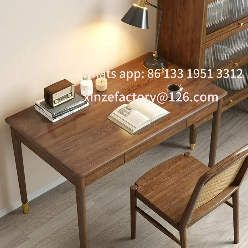 

Customizable solid wood desk bookcase integrated light luxury modern learning retro desk