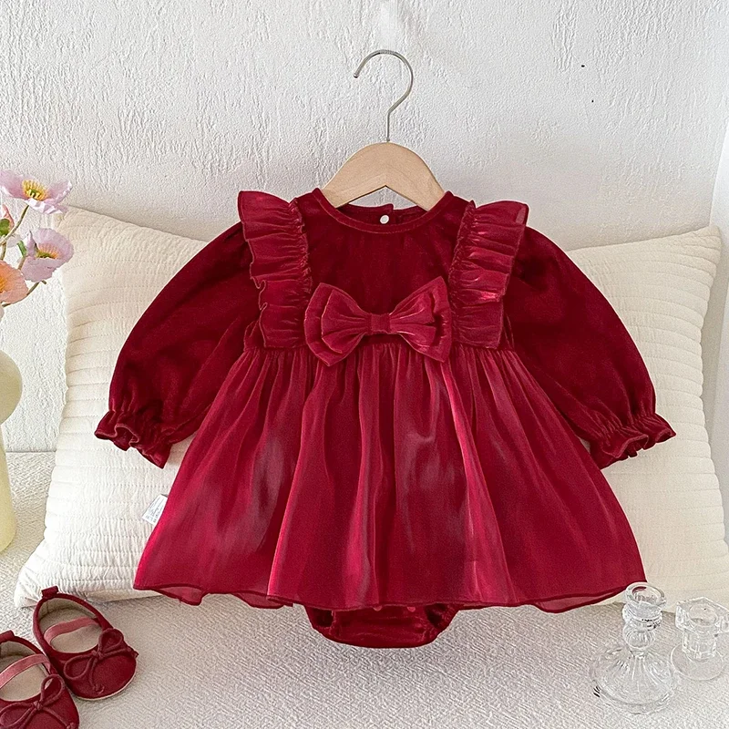 

Autumn Christmas Newborn Baby Girls Bodysuits Long Sleeved Cotton Korean Style Climbing Suit 0-24M Baby Girls Clothing