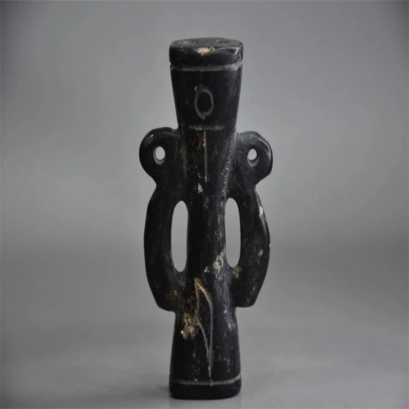 China Hongshan Culture Archaize Black Iron Meteorite Sculpture' War Drum 'Statue Handicraft Home Decoration