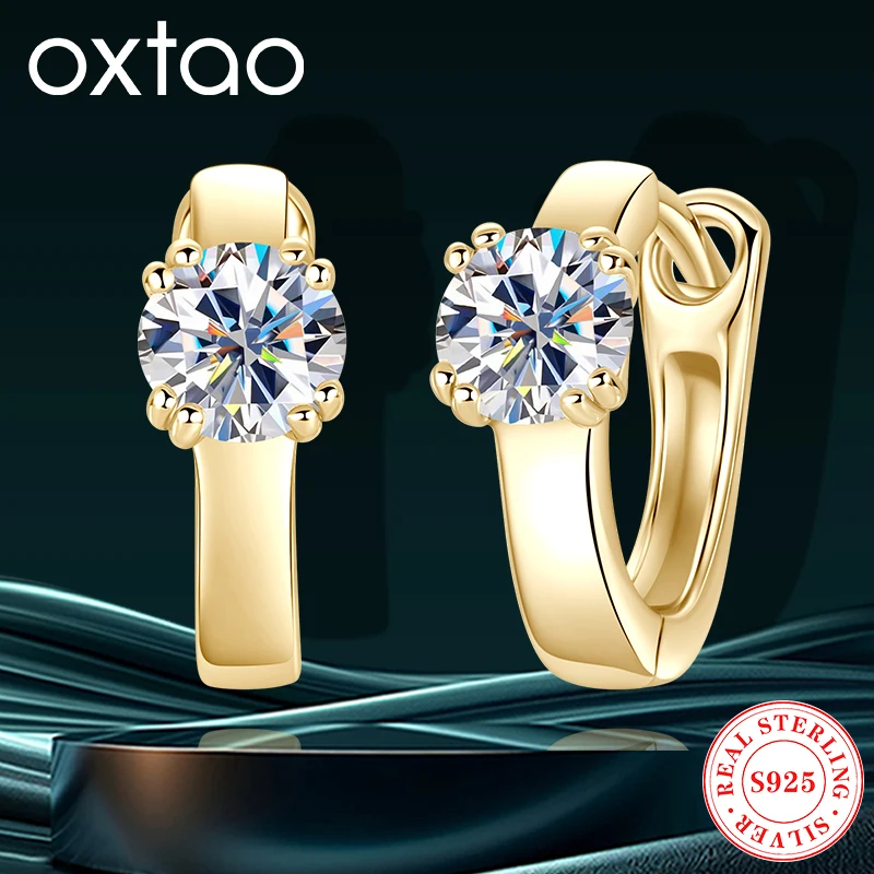 

OXTAO 0.5CT Moissanite Hoop Earrings for Women Sparking Lab Diamond 925 Sterling Silver Huggie Dangle Earring Exquisite Jewelry