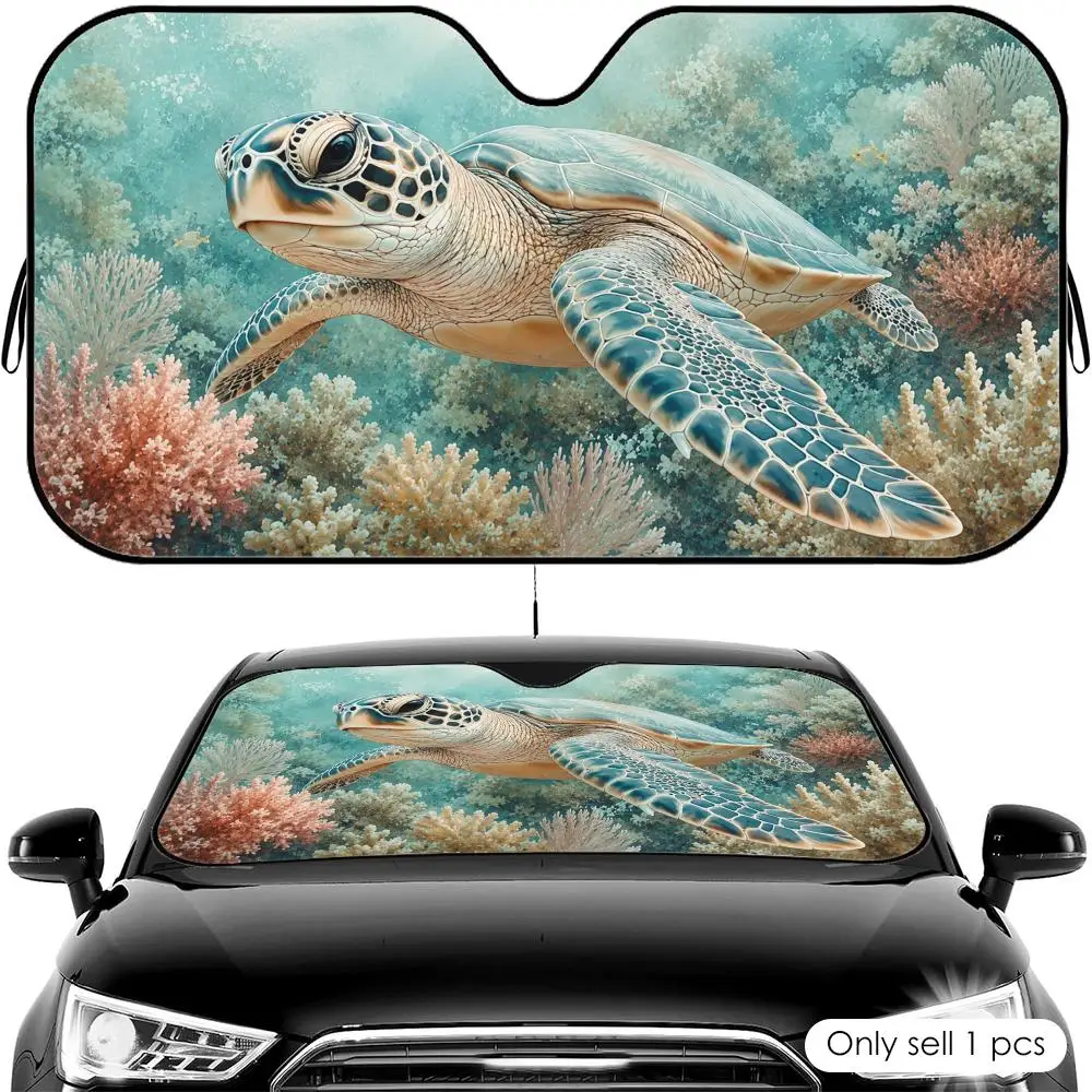 

Sea Turtle Coral Reef Sun Visor Car Front Windshield Shade UV Block Heat Shield Foldable Universal Fit Cover