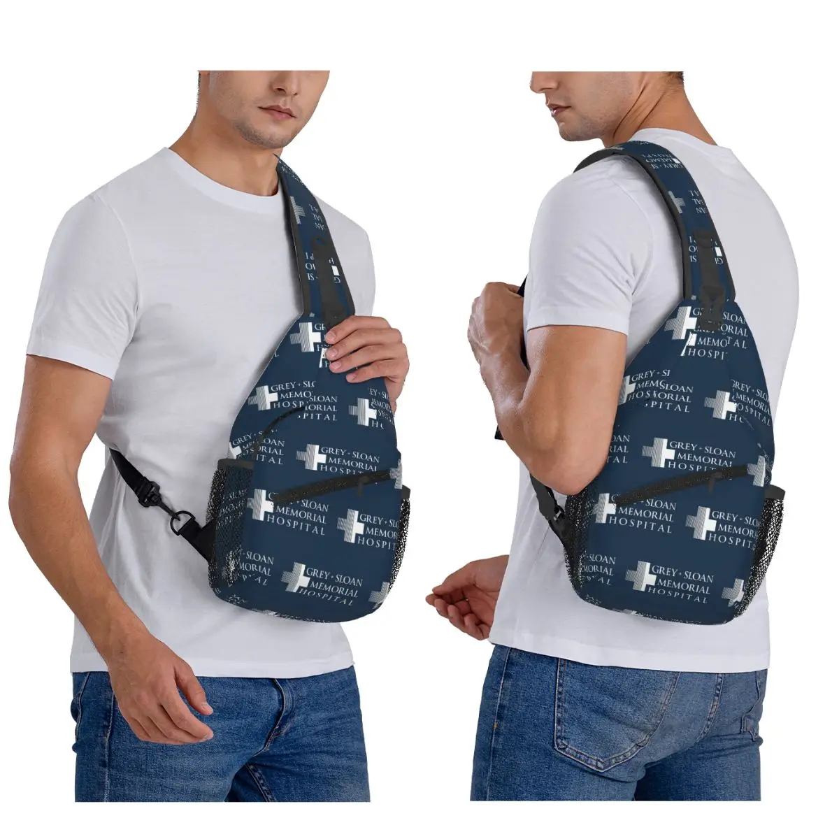 Grey + Sloan Memorial Hospital Logo White Print Chest Bag Men Sling Crossbody Backpack Chest Bag Traveling Daypack Shoulder Bag
