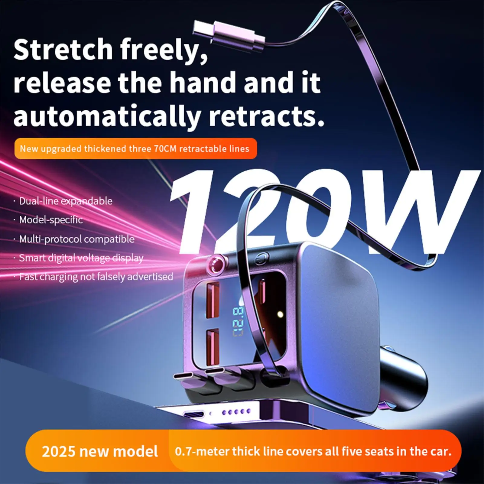 Car Charger With Starlight 2 USB Ports 18W Fast Charging Atmosphere Lighting Car Charger USB For Daily Commute Adventure Truck