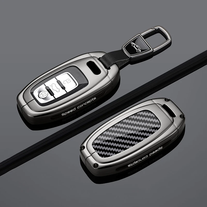 Suitable Zinc Alloy Carbon Fiber Car Key Fob Case Cover For Audi A4 B8 A5 A6 A7 A8 D4 Q5 S4 S5 S6 S7 S8 SQ5 Protector Keychain