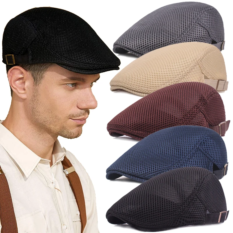 Men\'s Casual Hat Berets Cotton Caps For Spring Summer Autumn Cabbie Flat Cap Breathable Mesh  Beret Ivy Cap Visors