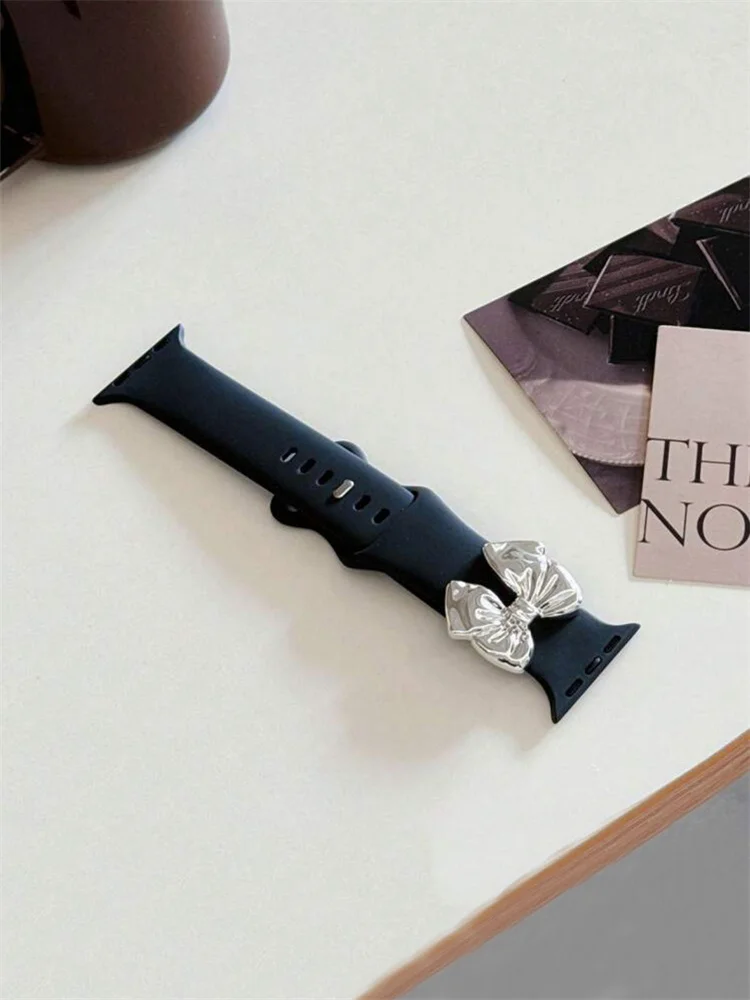 Y2k Cute 3D Silver Bowknot Strap For Apple Watch Band 49mm 45 44 41 42 38 40 Correa Men Women Band For Watch Series 9 8 7 SE 6 5