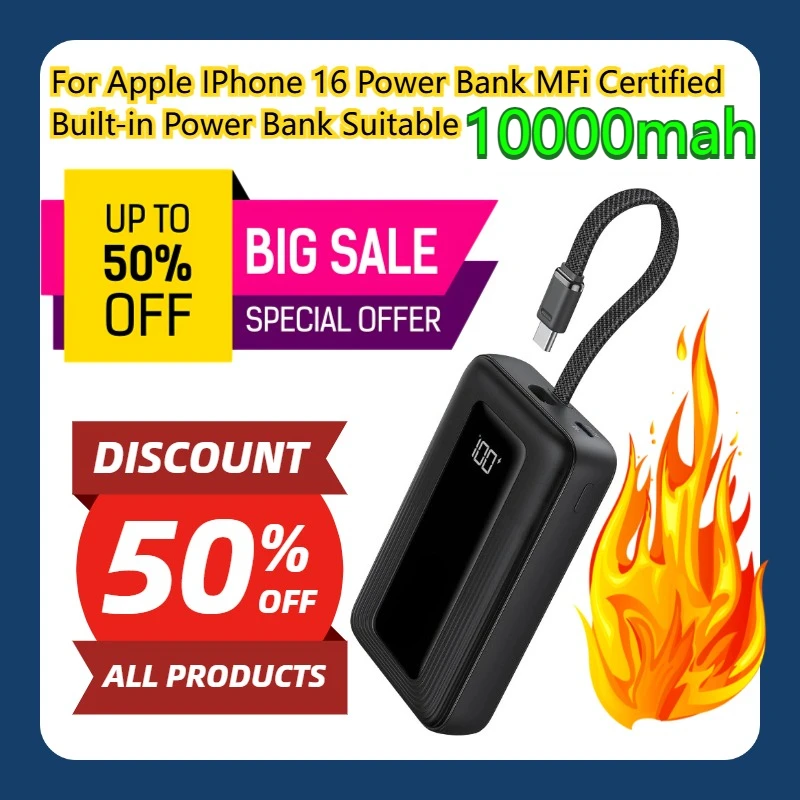 

For Apple IPhone 16 Power Bank 10000mAh MFi Certified Built-in Power Bank Suitable
