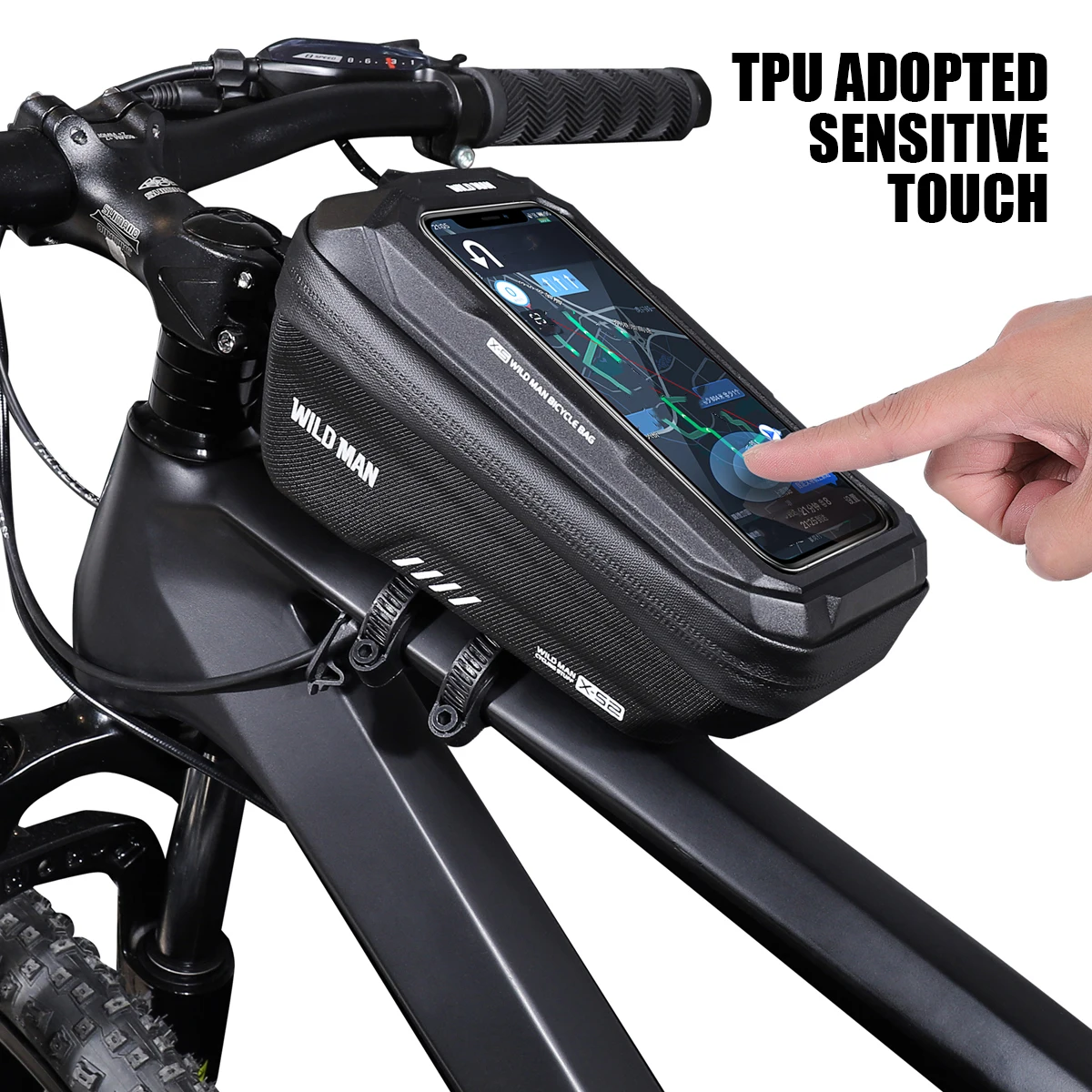 WILD MAN Bicycle Bag EVA Hardshell Mountain Bike Front Beam Bag Riding Rainproof Phone Touch Screen Bag Riding Accessories